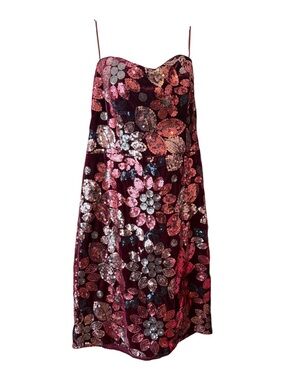 Bob Mackie Burgundy Sequin Floral Mini Dress